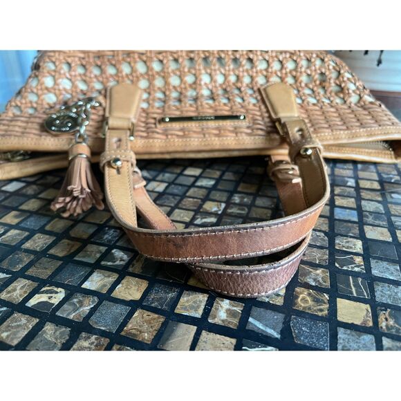Brahmin Asher Tan Nantucket Basket Pattern Satchel Tote RARE Size - Picture 8 of 9